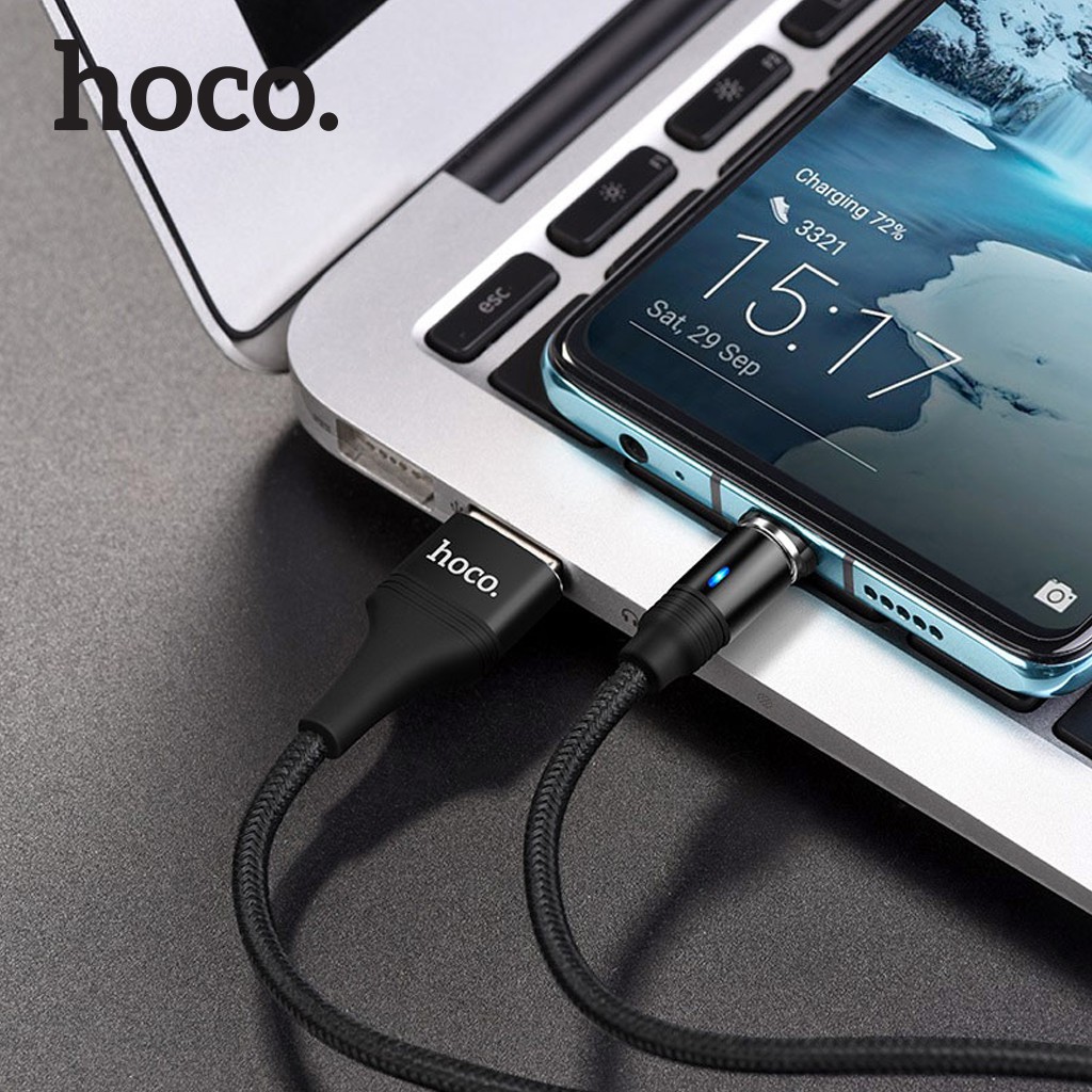 Cáp sạc Hoco U76 Type-C USB đầu sạc nam châm, sạc nhanh tối đa 2A, hỗ trợ truyền data, dây bọc dù, có đèn LED, dài 1.2m