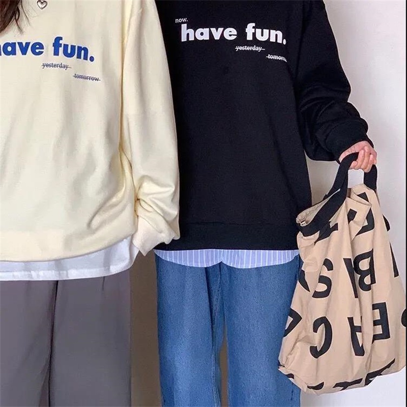 Áo Sweater cổ tròn ngoại cỡ rộng rãi dành cho cặp đôi unisex phong cách Hàn Quốc