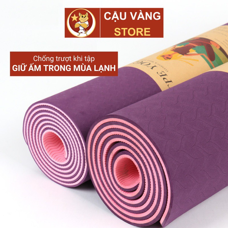 Thảm tập Yoga CHỐNG TRƯỢT 2 lớp cao su TPE cao cấp, miếng tập gym và thể dục tại nhà dày 6-8mm Cậu Vàng Store