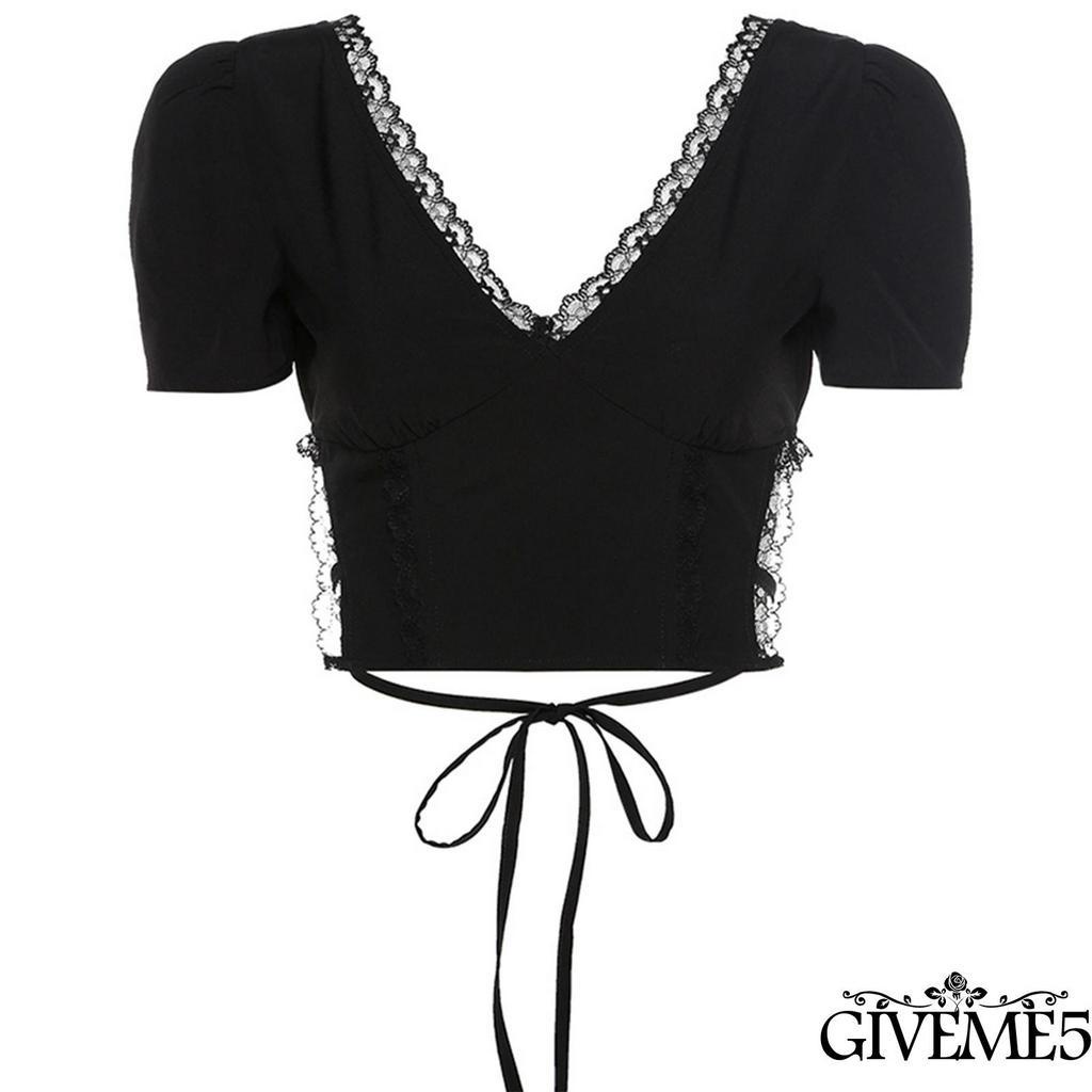 Áo thun tay ngắn cổ chữ v hở eo thời trang dành cho nữ