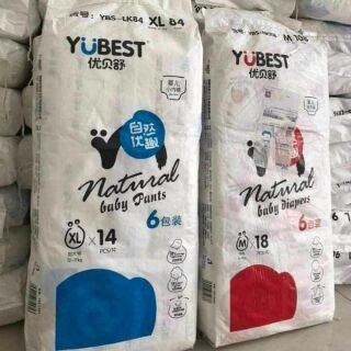 Bỉm Yubest Natural dán/quần S132/ M108/ L96/ XL84/ XXL72