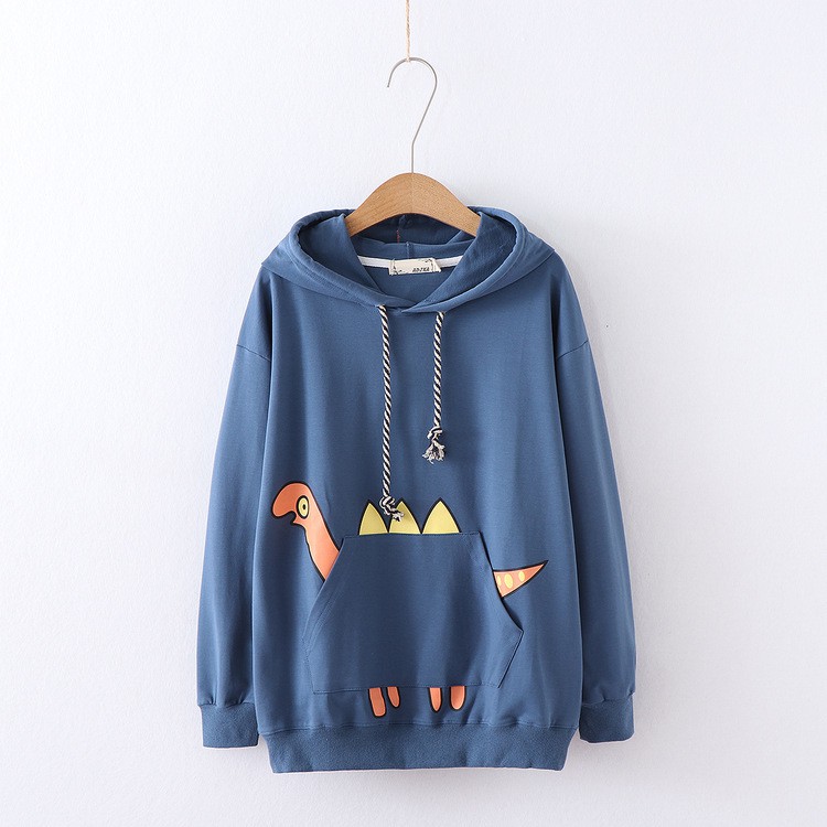 Áo Hoodie Unisex nam nữ kiểu dáng Sweater, chất nỉ bông cao cấp có nón chui đầu hình khủng long xanh phong cách Ulzzang