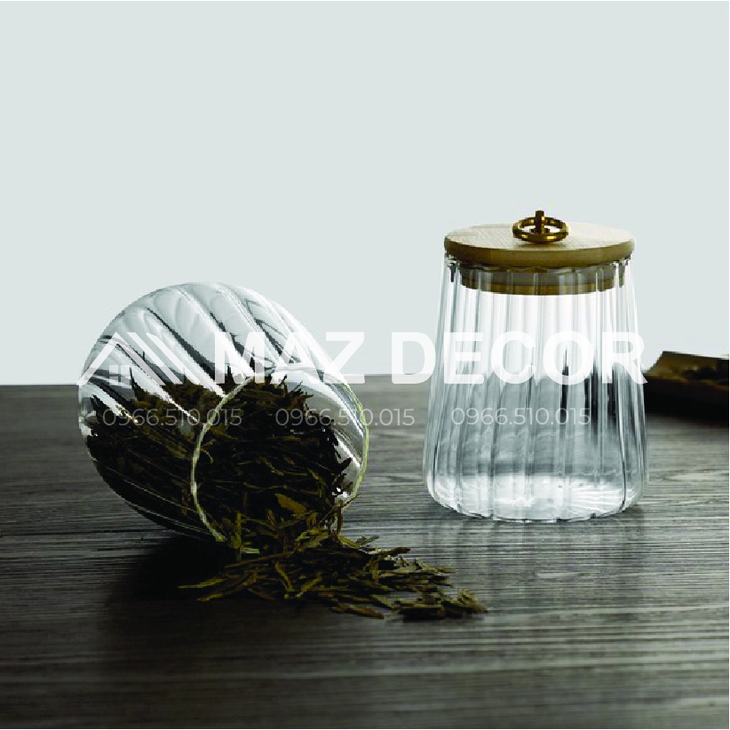 SALE SẬP SÀN Lọ thủy tinh nắp gỗ đựng trà, đựng thảo dược đồ khô, đường... đẹp giá rẻ 800ml (HB201-HB202)