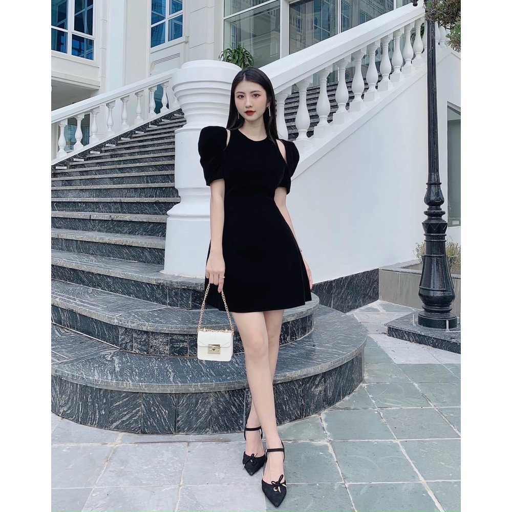 Đầm Nhung Khoét Vai Cực Xinh - D0477