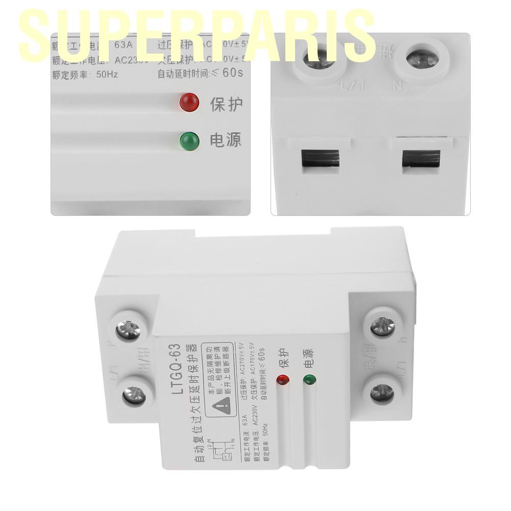 Superparis  230V Adjustable Automatic Reconnect Over Voltage And Under Protection Relay 2P63A