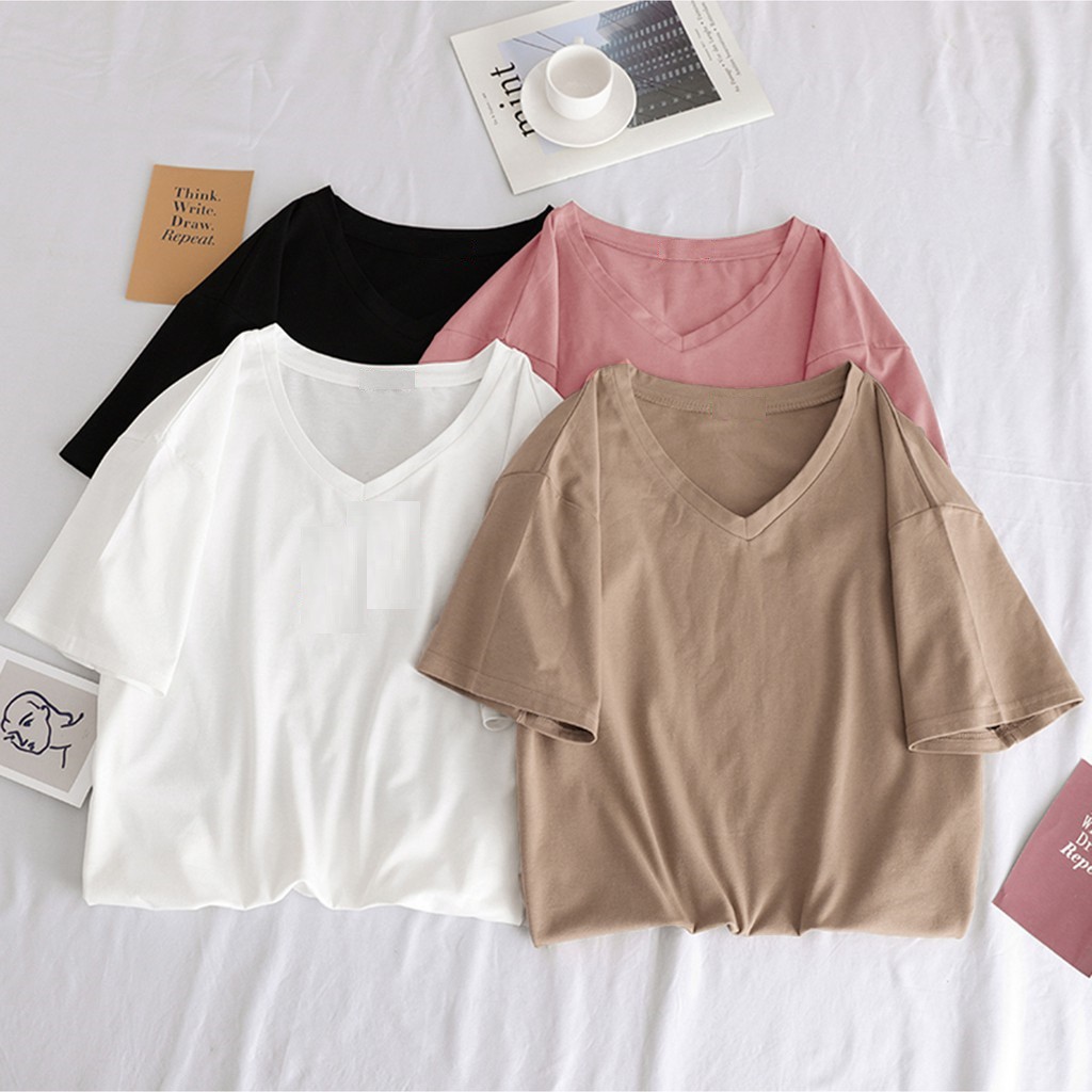 Áo Phông Nữ Cổ Tim ❤️ FREE SHIP ❤️ Áo thun TRƠN lụa giấy siêu hot | BigBuy360 - bigbuy360.vn