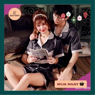 Set pijama lụa chất hàn - bộ mặc nhà đùi vải lụa mềm