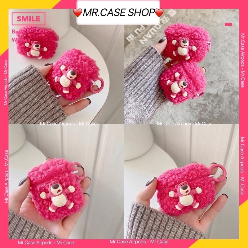 Case Airpods 1/2 /Pro Vỏ Ốp Tai Nghe Hình Gấu Hồng Cục Bông Xinh - Mr.Case AirPods