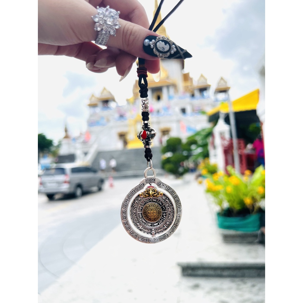 Dây treo ô tô, túi xách dạng xoay 2 mặt Bát Cát Tường & Cửu cung Văn Thù Bình An