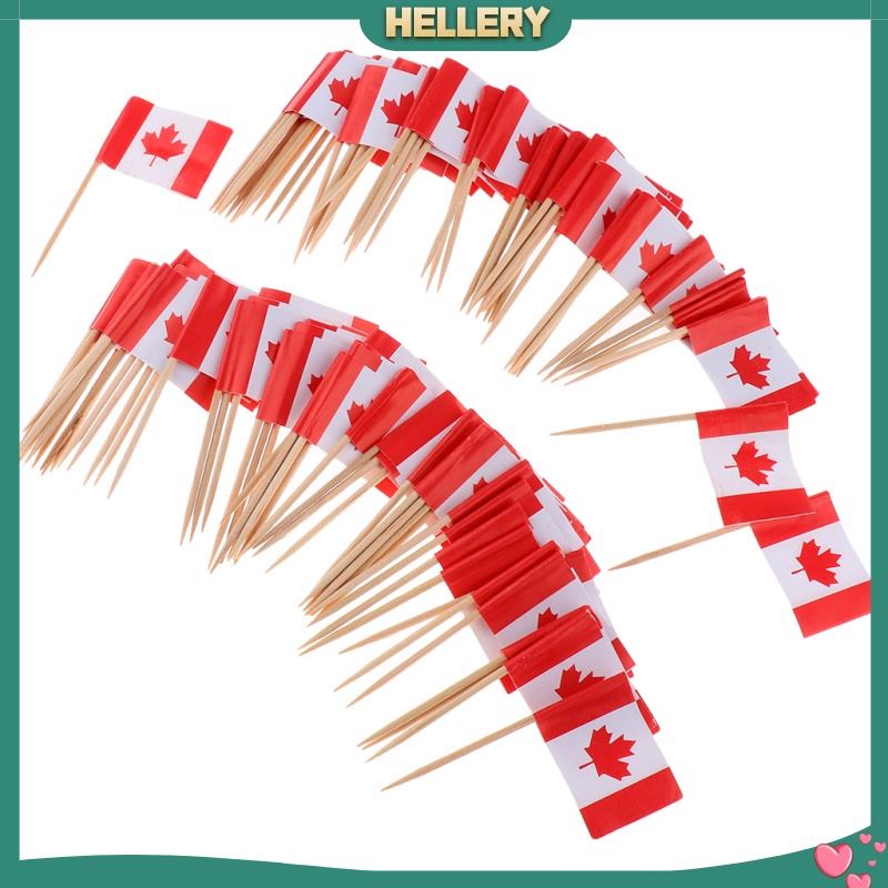 Set 100 Tăm Xỉa Răng Trang Trí Bánh Kem Hình Lá Cờ Canada