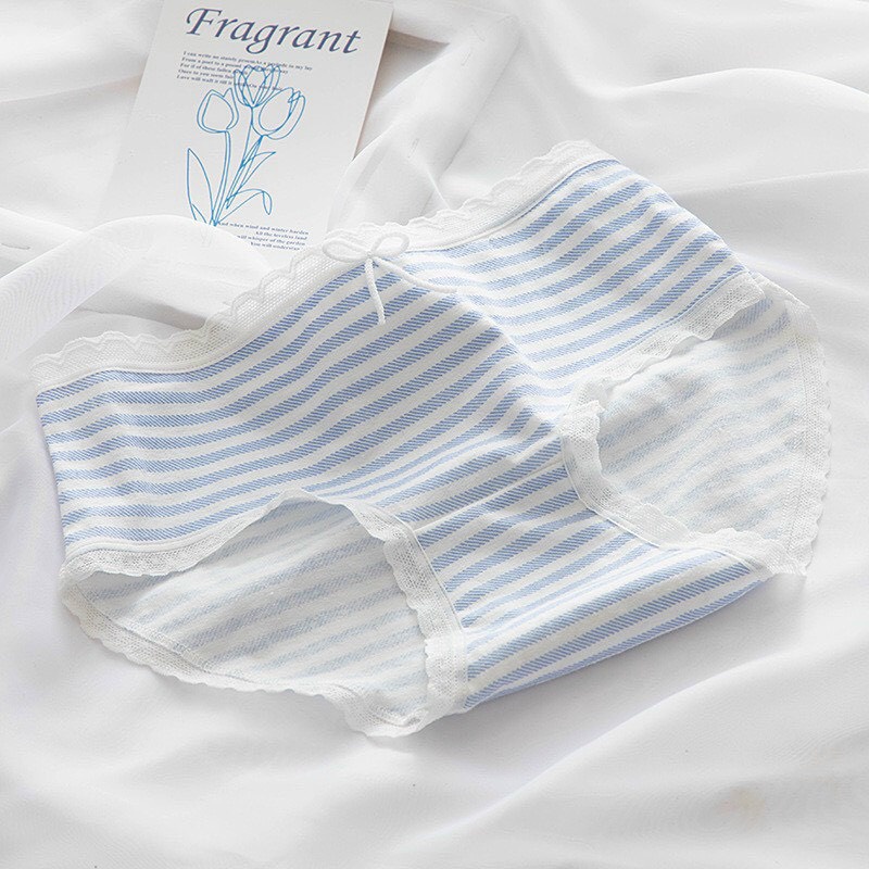 Combo 5 Quần Lót Nữ Cotton Cute Dễ Thương họa tiết kẻ xanh gắn nơ