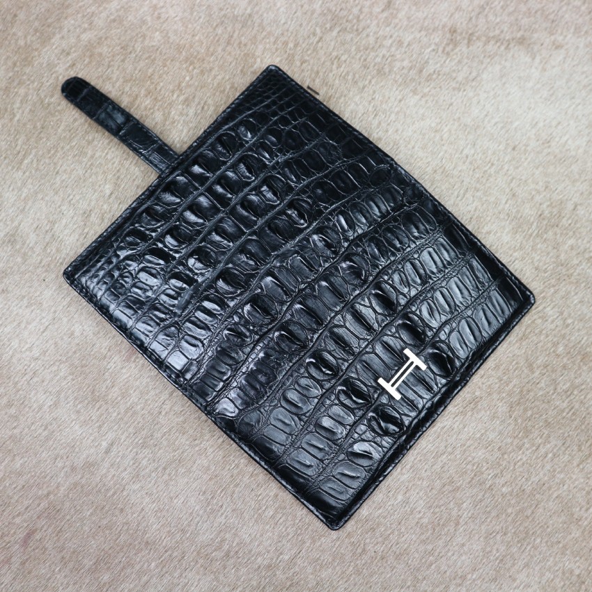 Ví nữ da cá sấu thật Konavis cao cấp màu đen thiết kế sang trọng - CW26-01