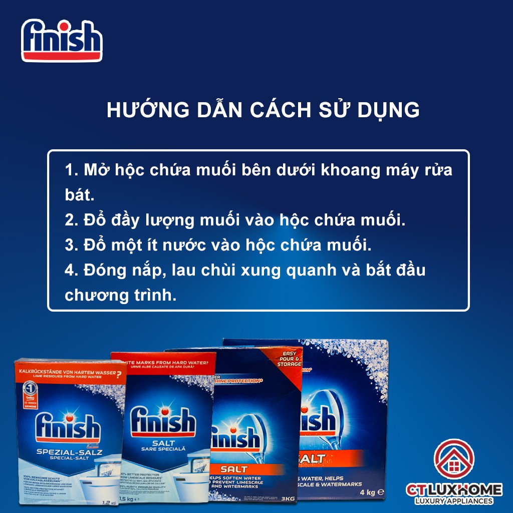 [New 2021] Muối rửa bát Finish loại 1.2kg, 1.5kg, 3kg, 4kg - Hàng chính hãng