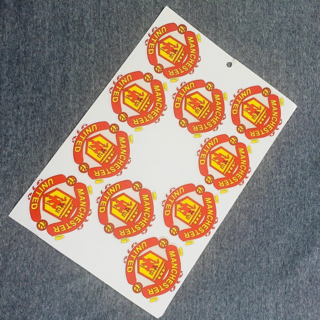 (FAN MU) Trọn bộ 10 tem LOGO câu lạc bộ MANCHESTER UNITED phũ nhựa trang trí xe máy, balo, nón bảo hiểm, vật dung...