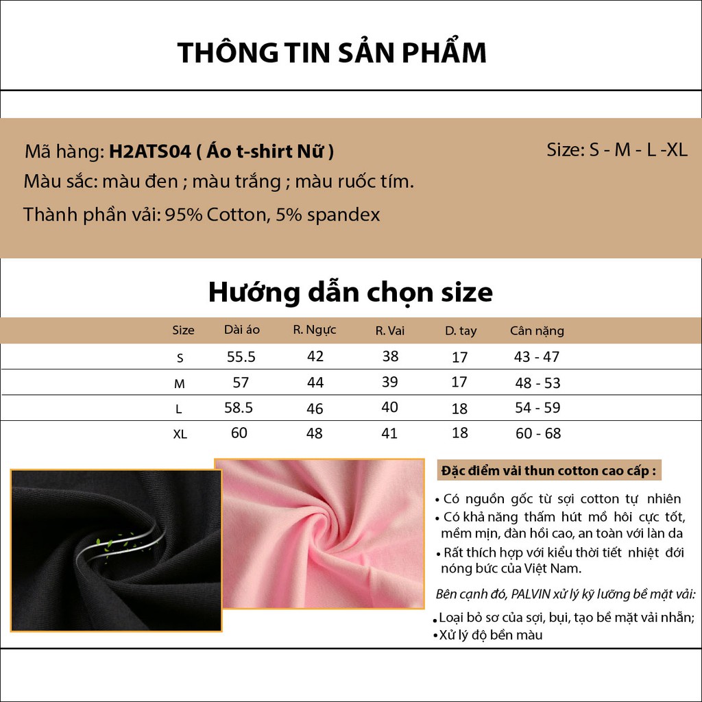 Áo phông nữ PALVIN, áo phông nữ cao cấp, form ôm vừa, co giãn 4 chiều - H2ATS04