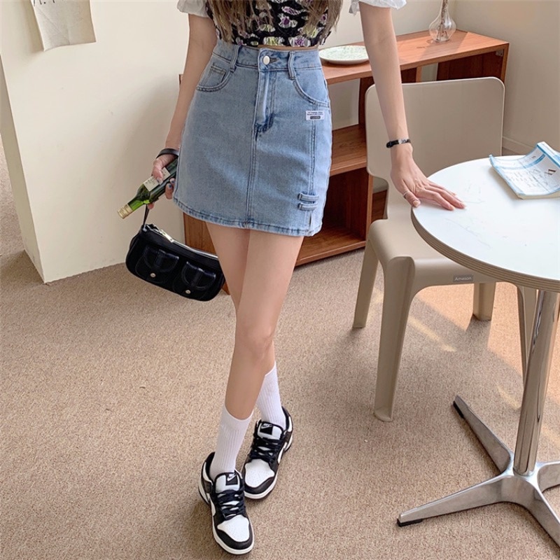 Chân váy jean Chữ A Lưng Cao Đơn Giản Thời Trang Mùa Hè Cho Nữ
