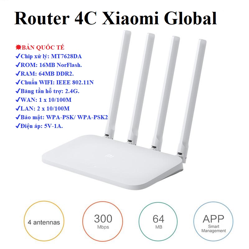 Router 4C Xiaomi Quốc tế Bộ phát wifi Xiaomi Router4c Mi Router 4C R4CM