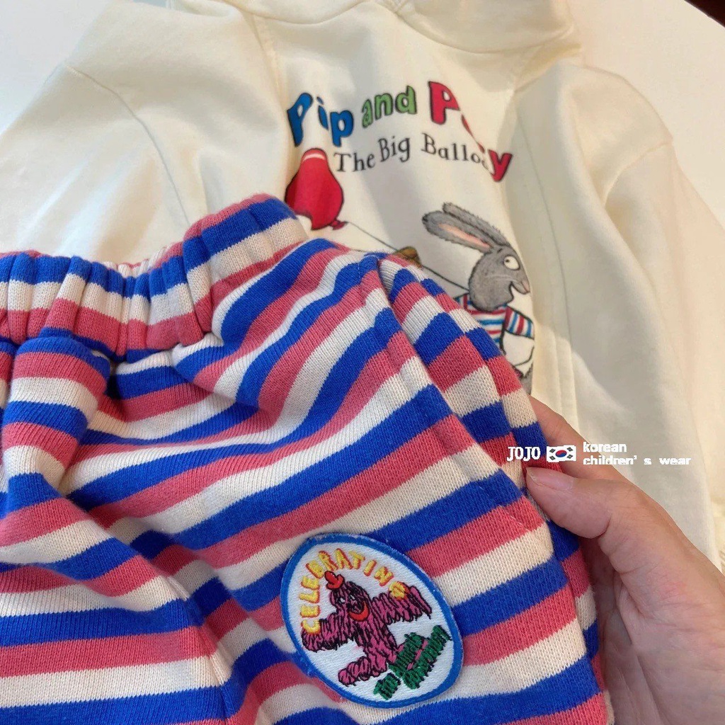 Set Đồ Thể Thao 2 Món Áo Hoodie In Hoạt Hình + Quần Dài Thời Trang Mùa Thu Phong Cách Hàn Quốc Cho Bé Trai Và Gái