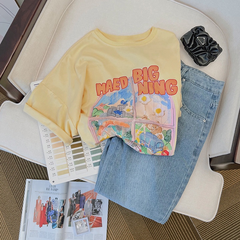 NRVP Áo thun cotton tay ngắn cổ tròn thời trang mùa hè phong cách Hàn Quốc cho nữ