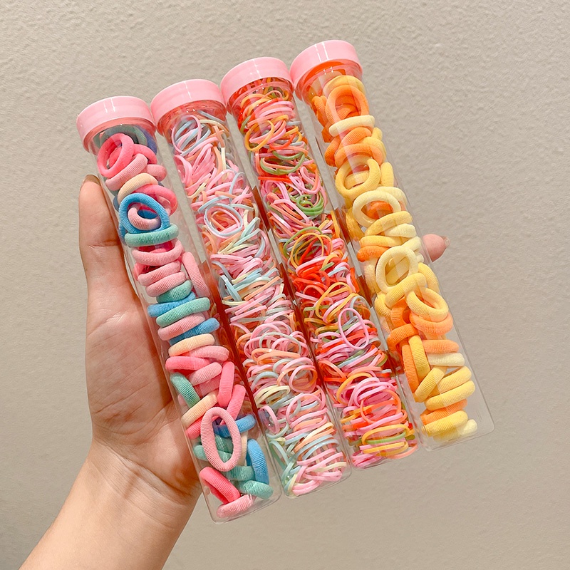 Set 50 / 350 Dây Buộc Tóc Cao Su Co Giãn Nhiều Màu Dễ Thương Cho Bé