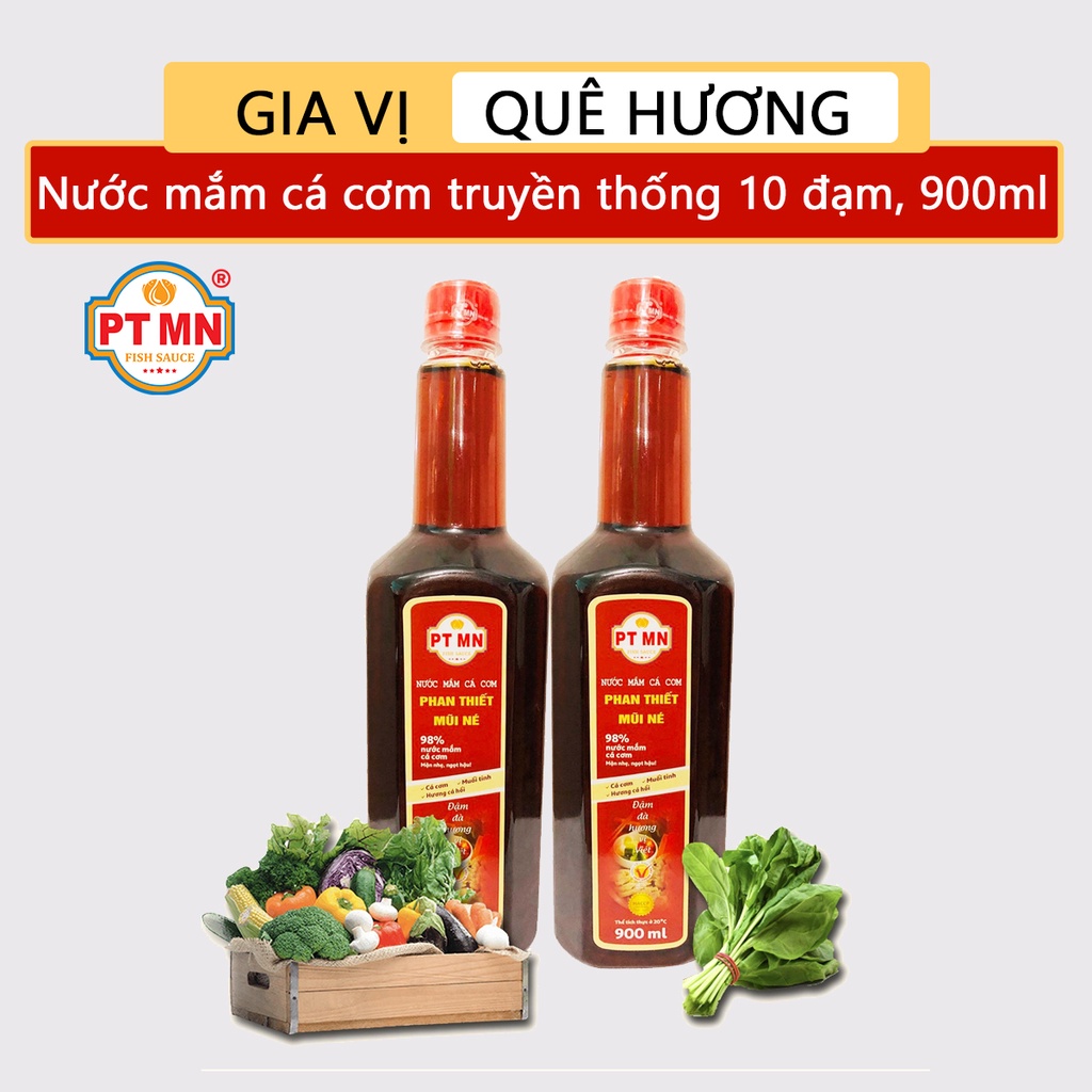Nước Mắm Cá Cơm Truyền Thống Phan Thiết Mũi Né 10 đạm, chai nhựa 900ml GIA VỊ QUÊ HƯƠNG