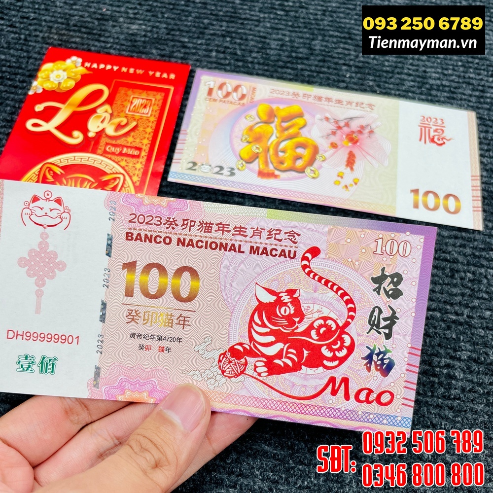 Combo 5 tấm tiền lì xì hình Mèo 100 Macao + bao lì xì 2023, quà tặng tết ý nghĩa, Quà Tết 2023
