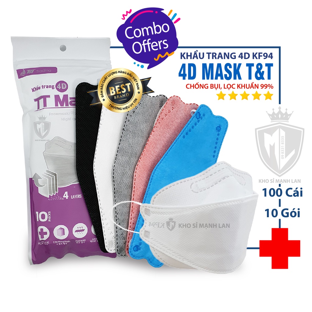 [Combo 10Gói][100Cái] Khẩu Trang 4D MASK KF94 Công Nghệ Dập Hàng Quốc - Hàng Chính Hãng Công Ty THNN Trịnh TRUNG ( T&T)