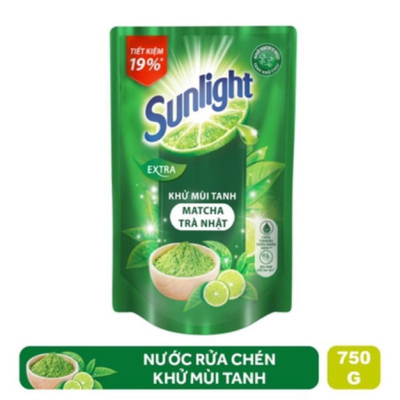 [Beman123]  Rửa chén túi sunlight 750g trà xanh