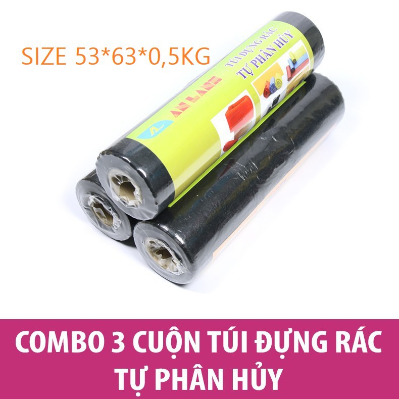 SIÊU RẺ - COMBO 3 CUỘN TÚI ĐỰNG RÁC TỰ PHÂN HỦY AN LÀNH [0.5KG/ CUỘN]