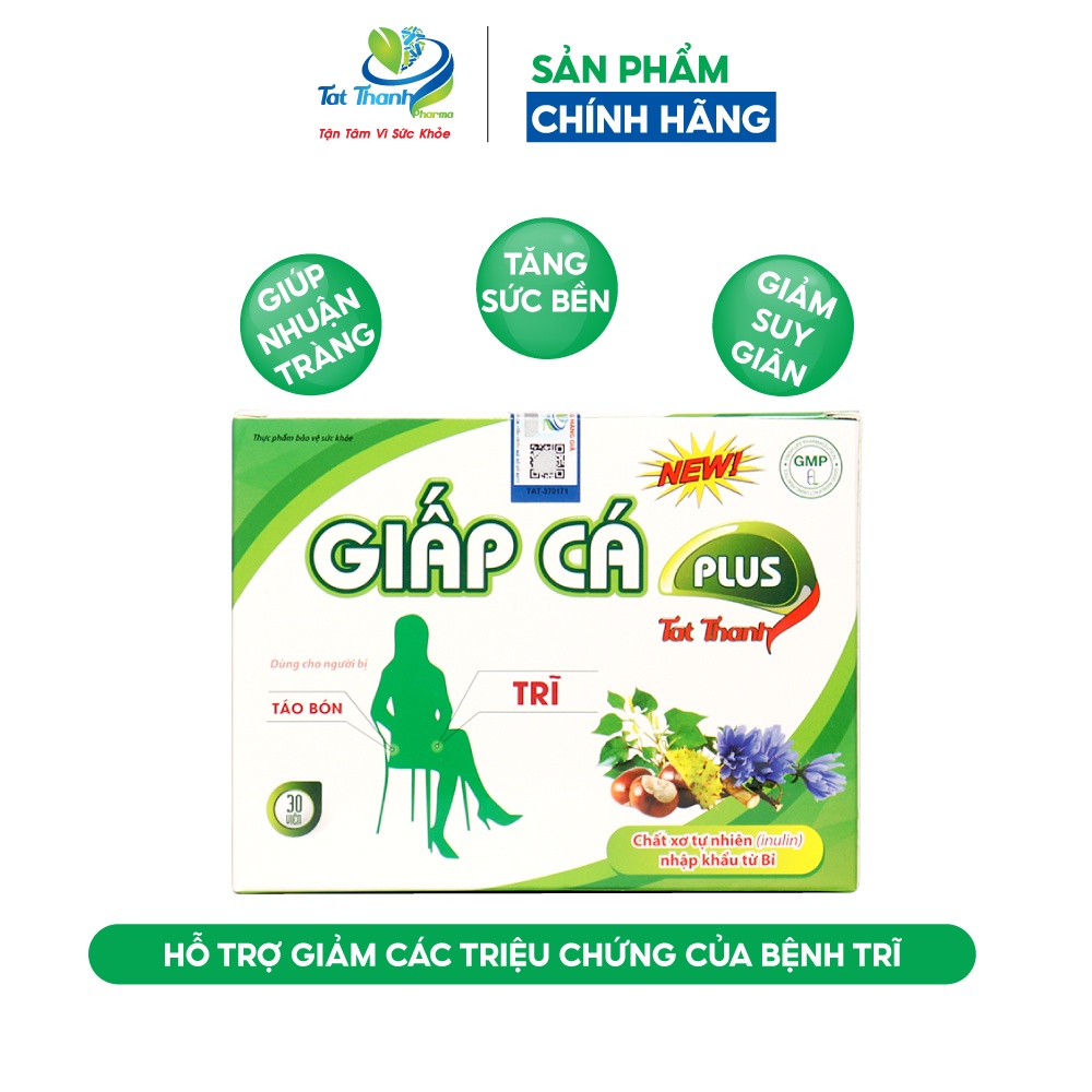 Viên uống Giấp cá Plus New Tất Thành Pharma ngừa táo bón, trĩ hộp 30 viên