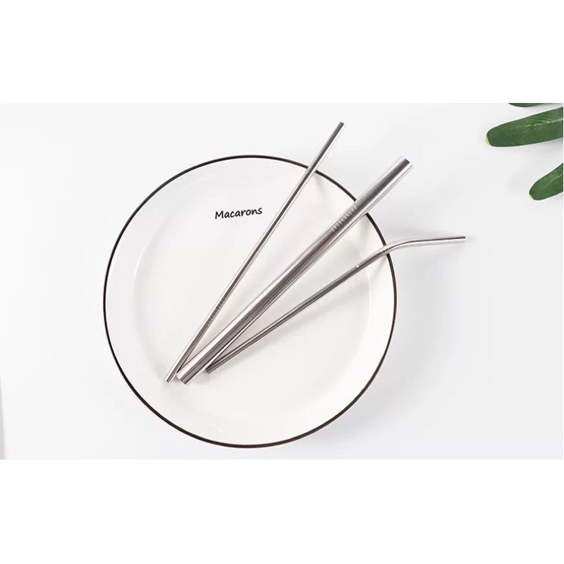 Ống hút inox thẳng/cong size 21.5cm tái sử dụng thân thiện môi trường