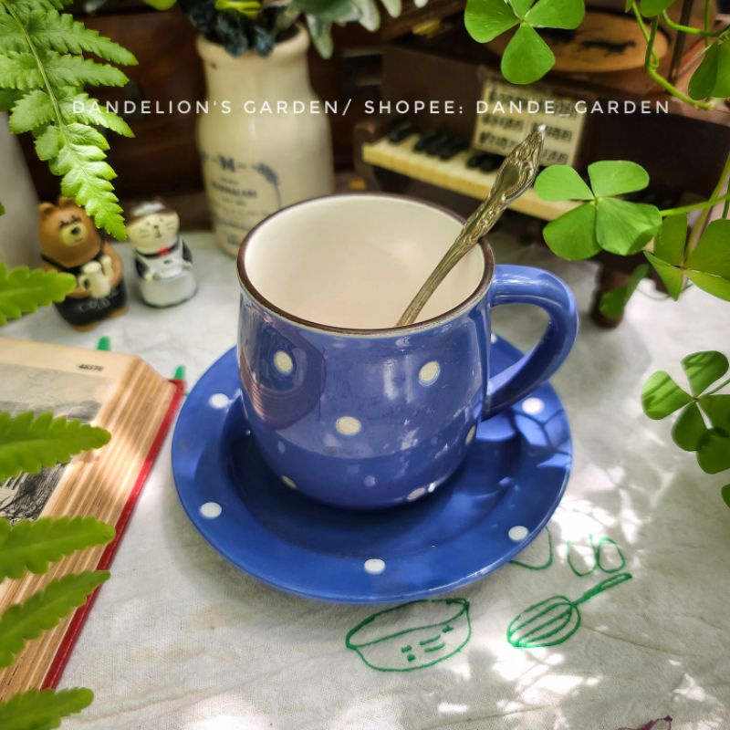 Set trà chấm bi xanh vintage