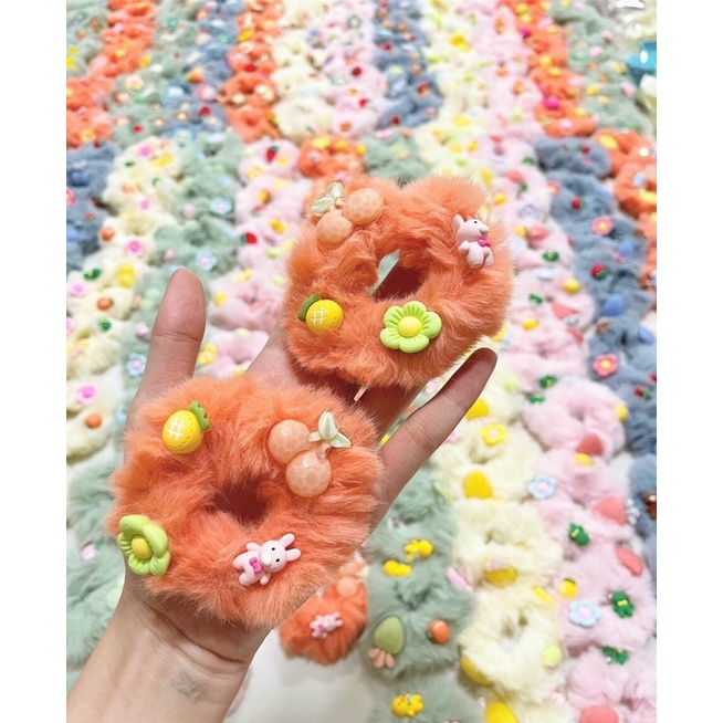 Dây Buộc Tóc Co Giãn Phối Lông Thời Trang Cho Nữ  (Hair Scrunchies)