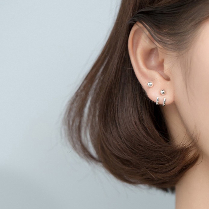Khuyên tai xỏ lỗ màu bạc họa tiết hình học bằng kim loại đáng yêu thời trang cho nữ