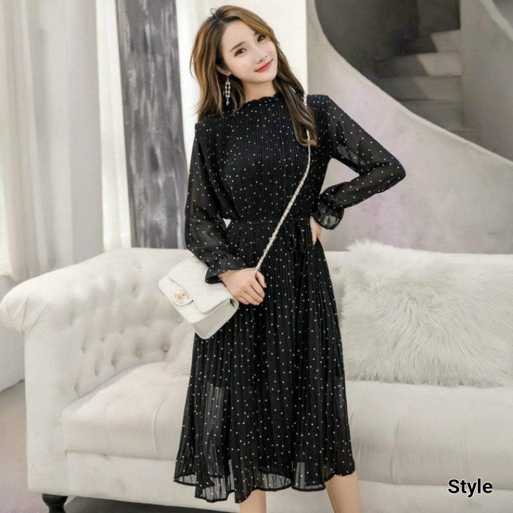 Váy Bầu dáng suông thiết kế dập ly chấm bi sang chảnh mặc đi làm đi tiệc VD354
