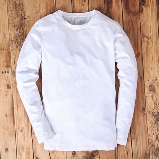 Áo thun dài tay nam cổ tròn màu trắng chất thun cao cấp dáng hơi ôm phù hợp cho nam