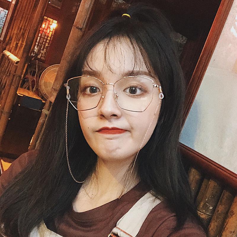 Mắt kính gọng hình đa giác mỏng chống ánh sáng xanh kèm dây xích kiểu retro