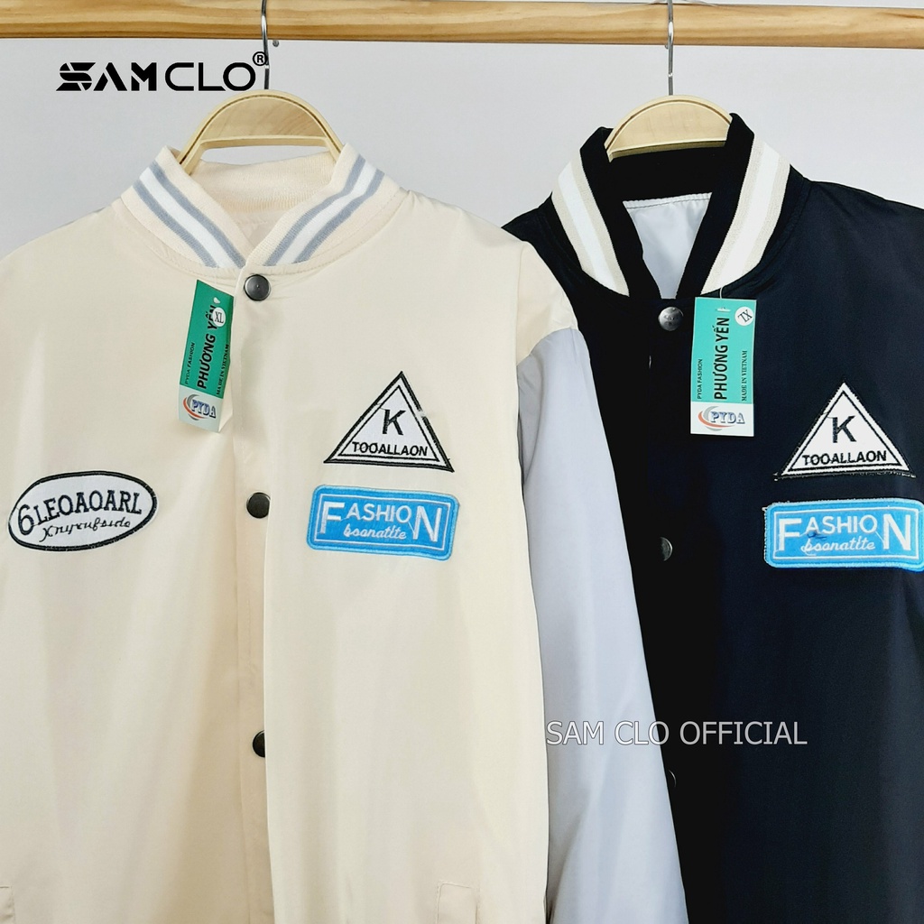 ÁO KHOÁC DÙ nam nữ 2 lớp SAM CLO - Áo khoác gió BOMBER có nút form rộng unisex mặc cặp - couple THÊU LOGO K-FASHION