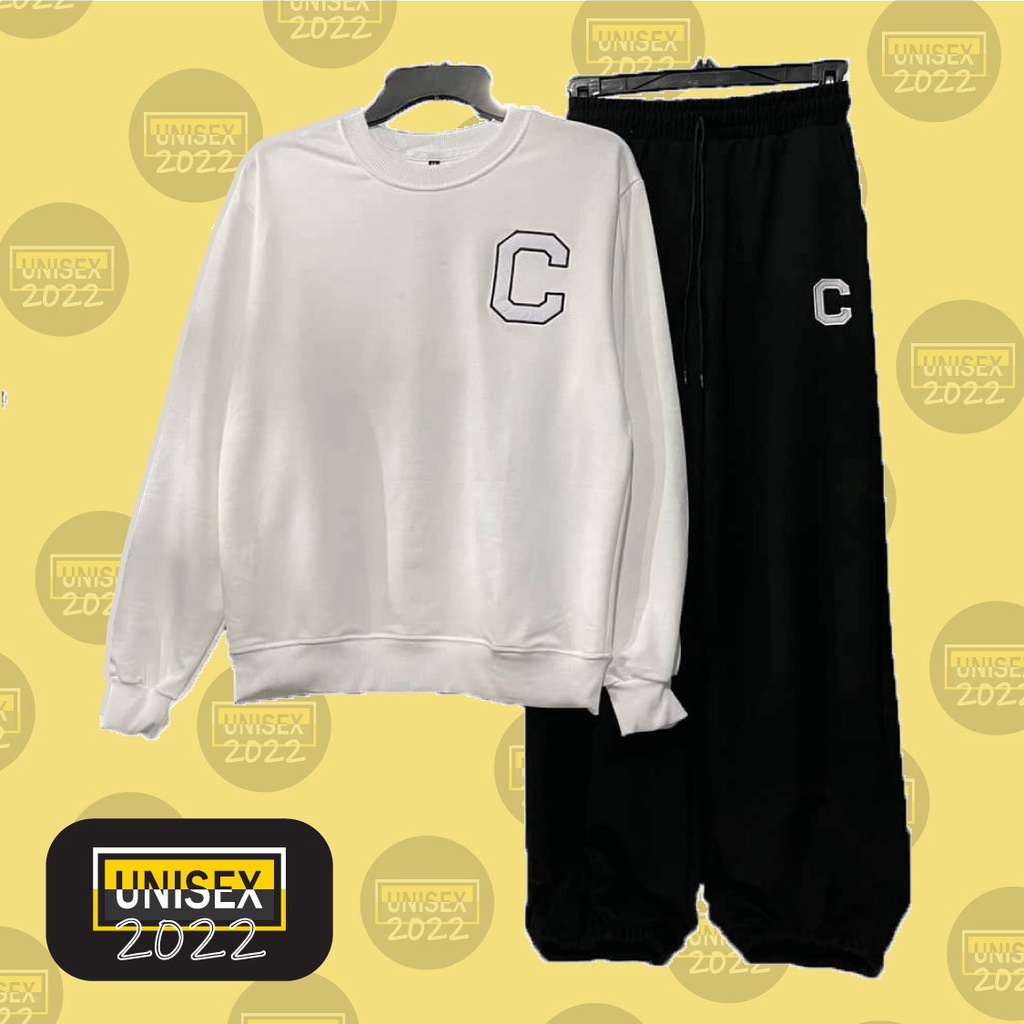 Quần Jogger C thêu vải thun da cá dày dặn phong cách trẻ trung cho nam và nữ