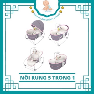 Nôi rung 5 trong 1 SG6033 màu ghi hồng - KÈM MÀN CHỐNG MUỖI
