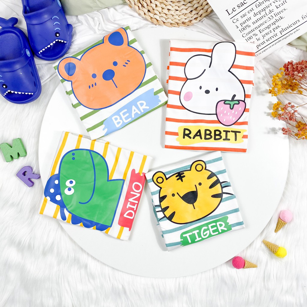 [SALE] Bộ Dài Tay Cho Bé Trai, Bé Gái Minky Mom Vải Thun Lạnh Kẻ Sọc Động Vật, Quần Áo Trẻ Em Thu Đông MKMTD2103