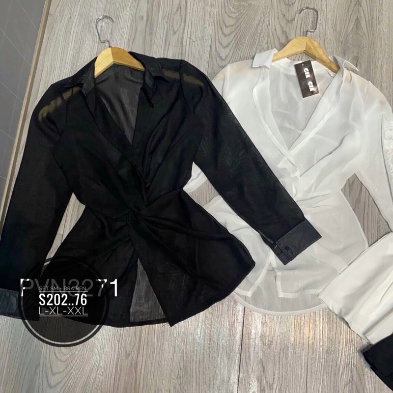 Set sơ mi xoắn mix bra ren bigsize 55-90kg