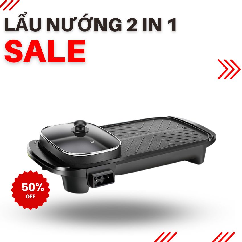 Nồi lẩu nướng 2 in 1 Lớn , bếp lẩu nướng 2 ngăn đa năng