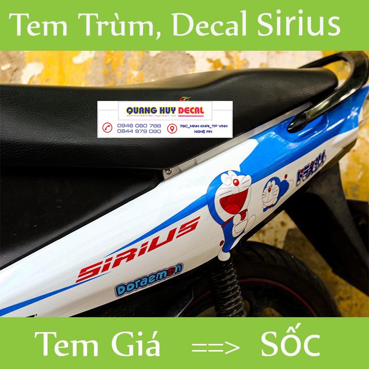 Tem trùm Sirius xanh trắng doremon Fi, độ team decal xe máy si spark rẻ đẹp