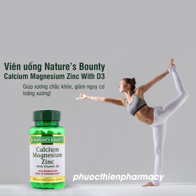 Viên uống Canxi d3 Calcium Magnesium Zinc NATURE'S BOUNTY Lọ 100 Viên - Hỗ trợ xương khớp nhập khẩu Mỹ