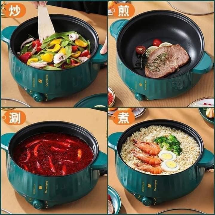 Nồi Lẩu Điện 26cm, 2 Tầng Tặng Kèm Khay Hấp Inox Cao Cấp