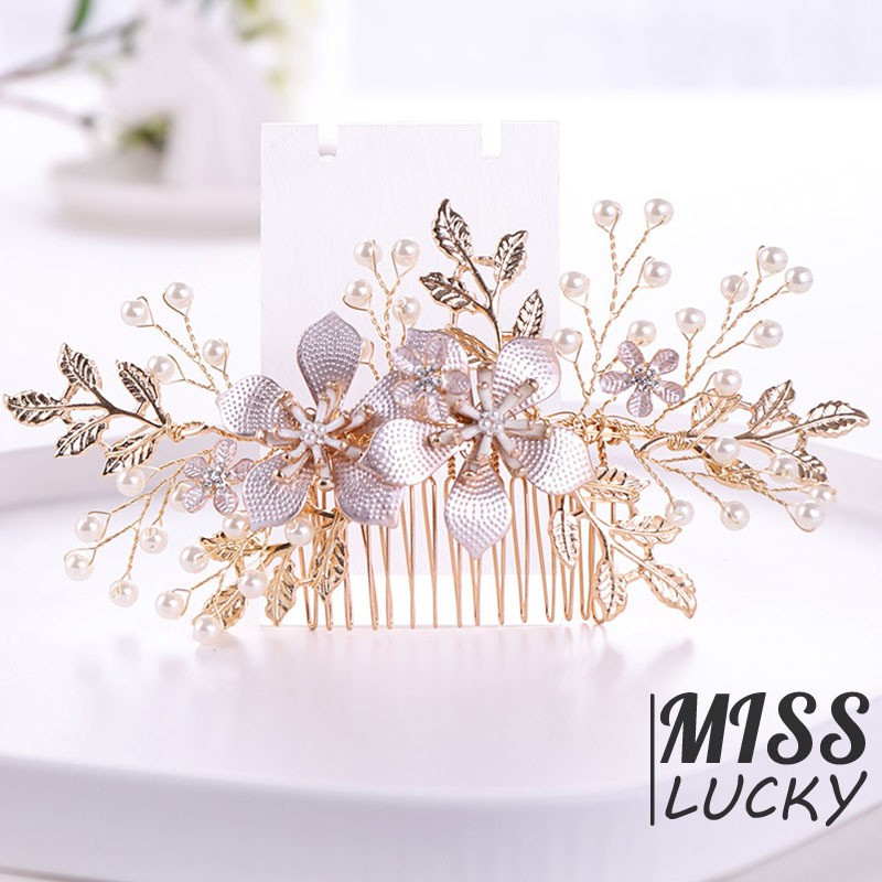 Lược cài tóc kích thước 17*9cm trang trí hoa đính ngọc xinh xắn cho cô dâu