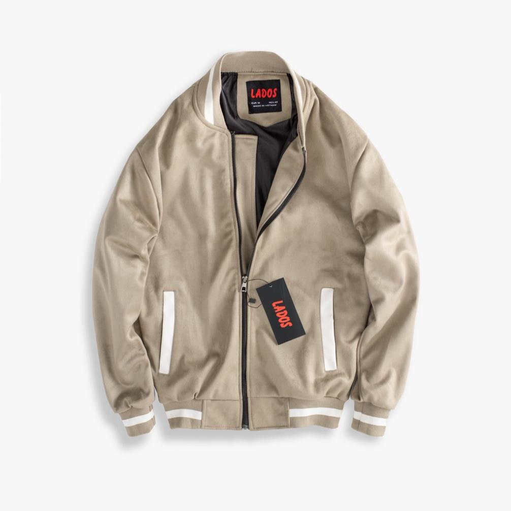 Áo khoác bomber da lộn cao cấp LADOS 2034 - 2 lớp, lót dù, có túi trong VNXK