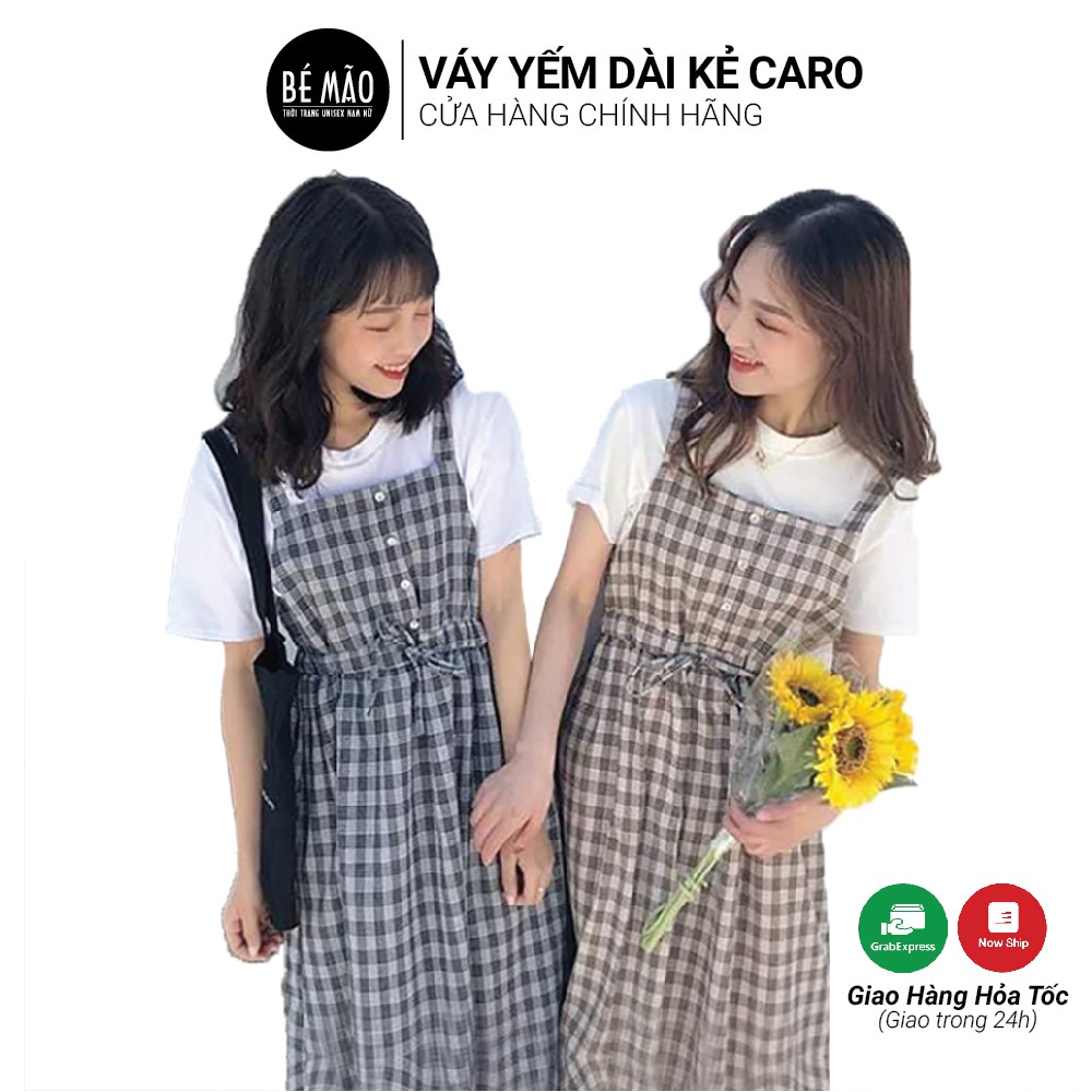 Váy yếm dài kẻ caro 2 dây ulzzang - Mẫu hot 2020 siêu dễ thương [Tặng kèm đôi tất