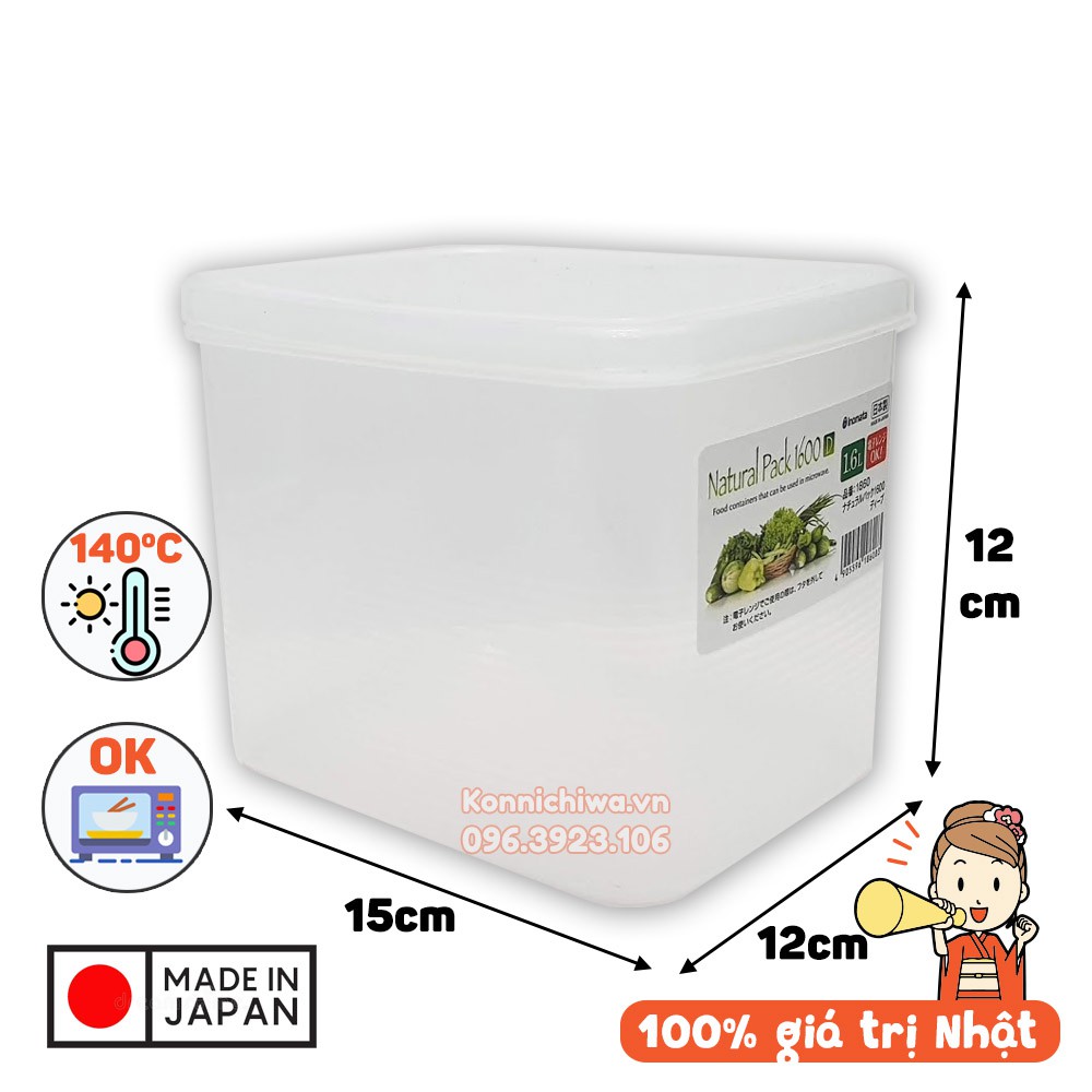 Hộp trữ thức ăn INOMATA Natural Pack 1,6L bảo quản thực phẩm tủ lạnh, chịu nhiệt cao và quay được lò vi ba | hàng Nhật